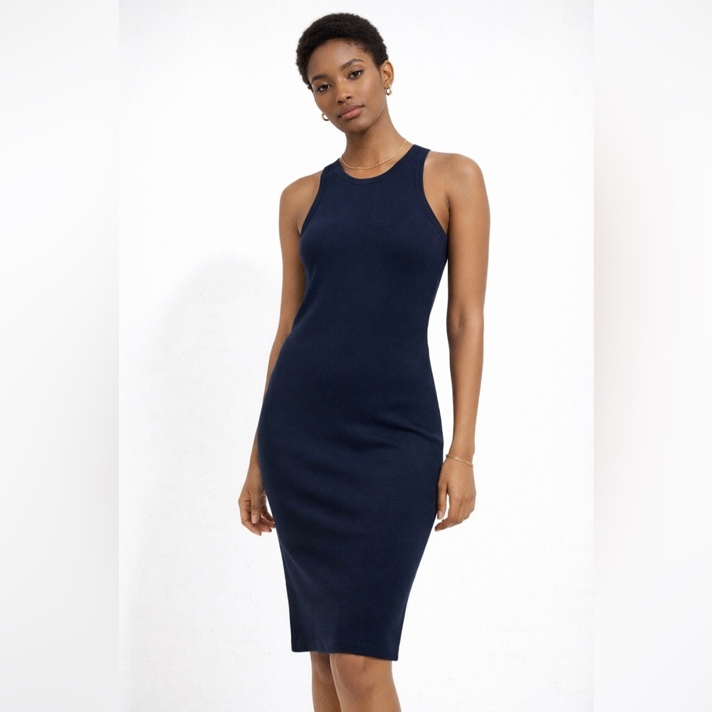 T Alexander Wang Navy Ribbed Sleeveless Bodycon Mini Dress Size S Cutout Back